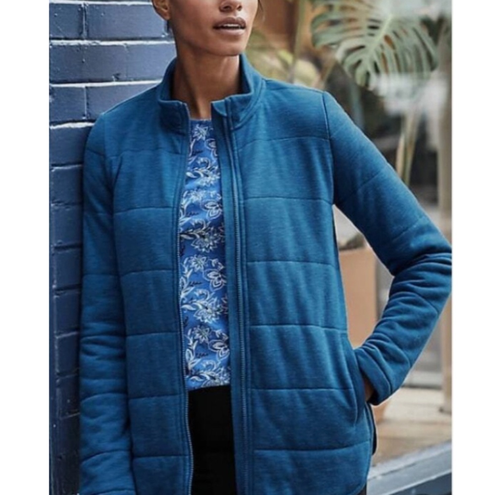 NWT J. Jill Fit Blue Quilted Jacket Size XS Imperial Blue Knit Zip Front Pockets